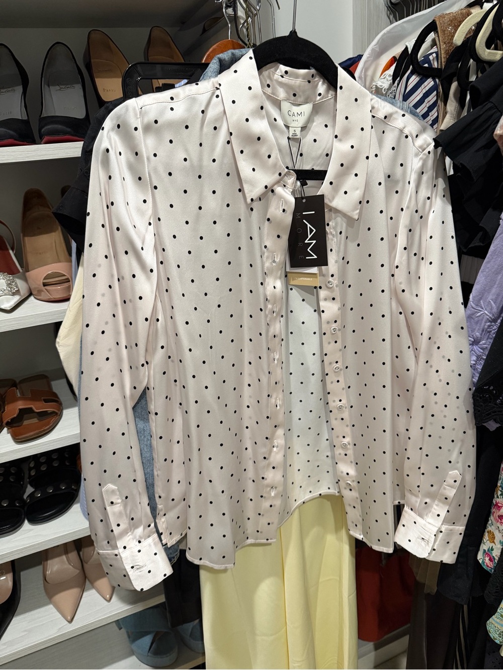 Cami NYC Cream Polka Dot Silk Button-Up Blouse